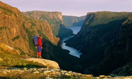 Hiker, back of Western Brook Pond, Gros Morne National Park