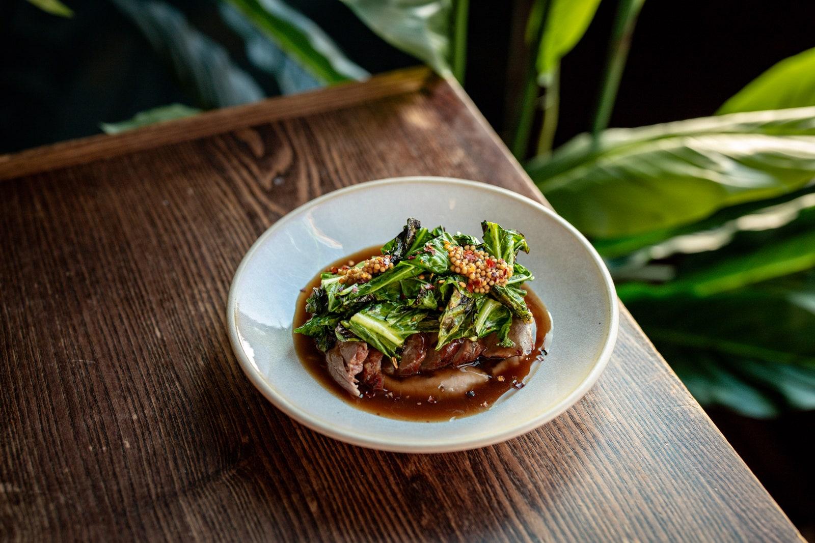 Aged pork collar with butter bean puree and tamarind sauce at Portobello 177